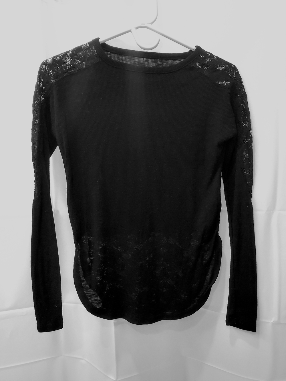 Black Lace-Trim Long Sleeve Top